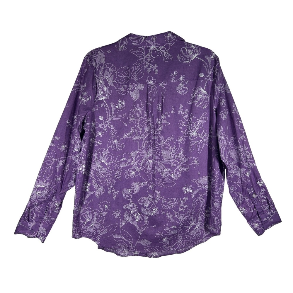Liz Claiborne Purple Floral Print Button Front LS Shirt Top Women's Large NEW